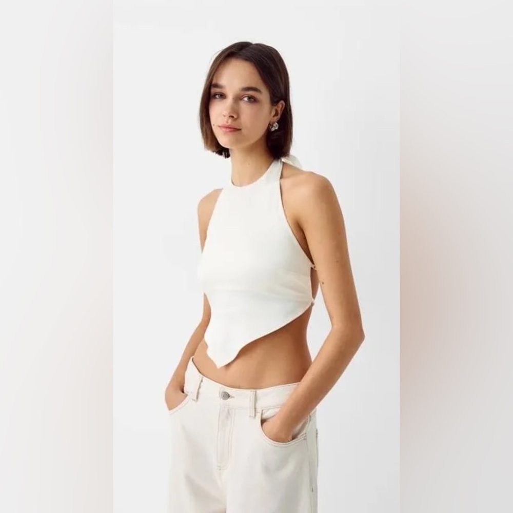 PRETTYLITTLETHING White Triangle Handkercheif Racer Back Tank Top Shirt Top Sz S - Picture 3 of 16